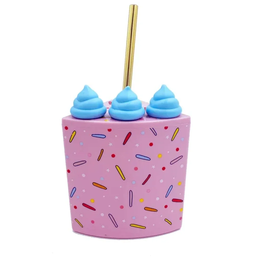 NEW (6) PIECE OF CAKE TUMBLERS Whole Birthday Cake Drinking Cups & Gold Straws